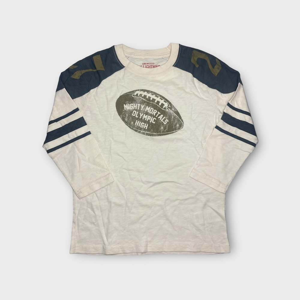 Crewcuts Football Graphic Long Sleeve Cream Shirt
